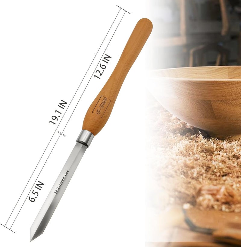 UF-SHARP Diamond Parting Tool for Wood Lathe 3/16 inch Thick, M2 Cryo HSS Wood Turning Tools with Beech Wood Handle - Image 2